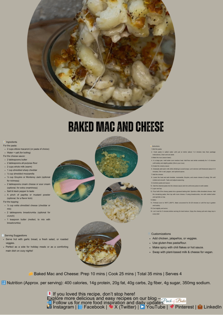 Spoonful of cheesy baked mac and cheese being served
