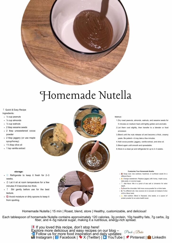 Thick and rich homemade Nutella being poured into a jar
