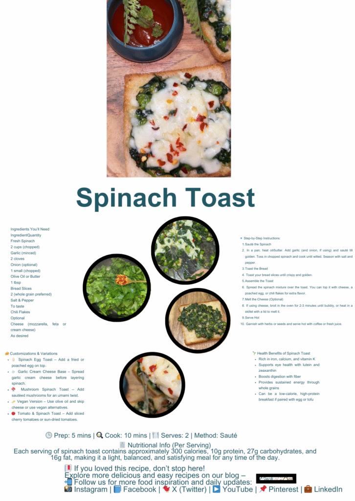Sliced spinach toast on a wooden board with garlic and herbs