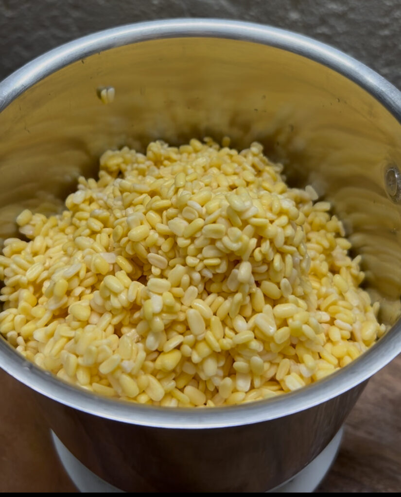 Healthy yellow lentil curry served with steamed rice