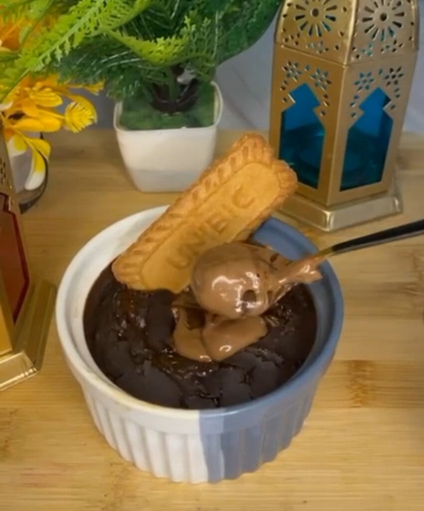 Moist and fudgy lava cake recipe topped with powdered sugar