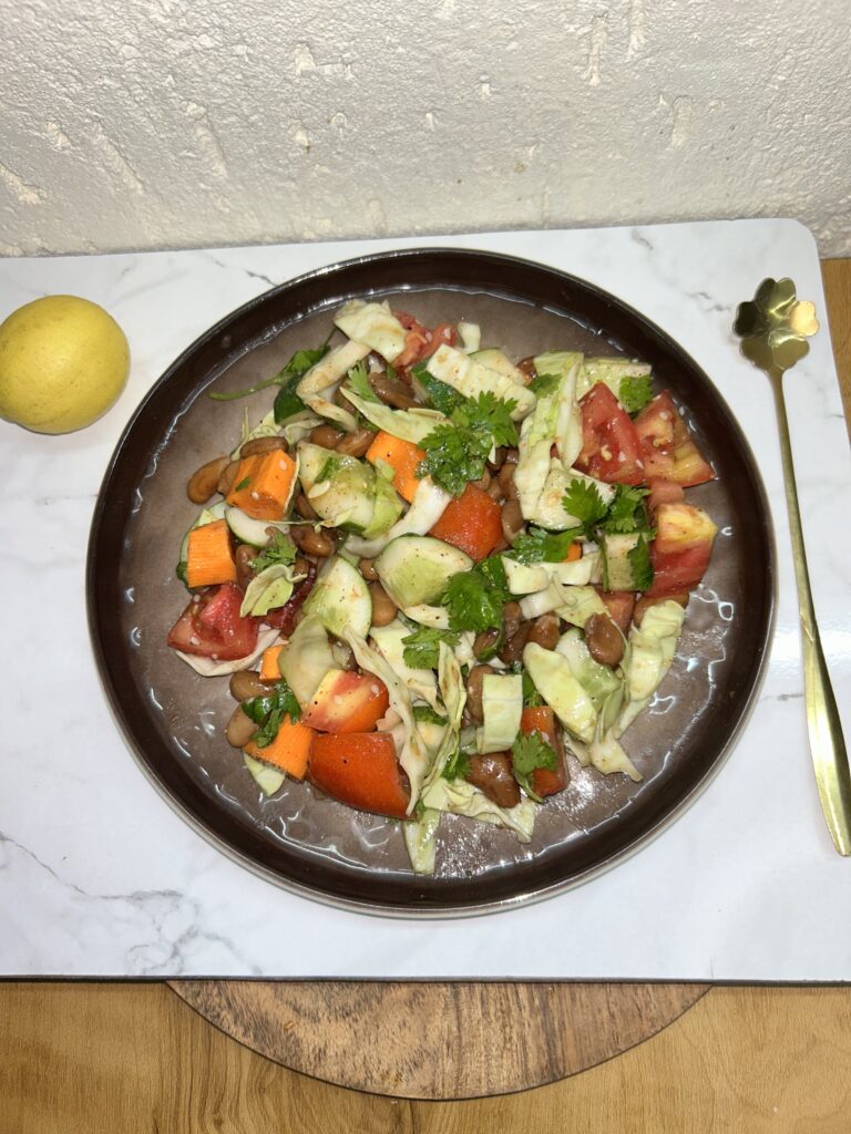 Fresh kidney beans salad with colorful vegetables served in a bowl