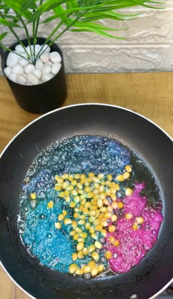Close-up of crunchy sweet popcorn with chocolate coating