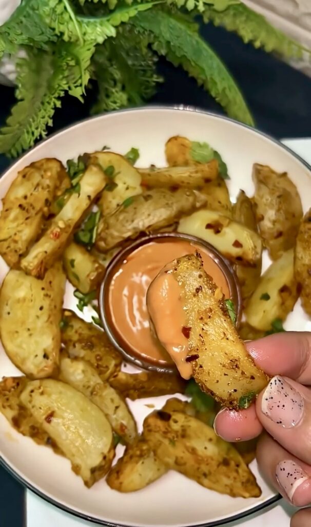 Delicious potato wedges recipe with spicy dip
