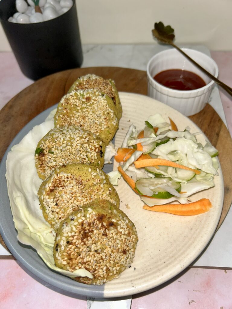Golden crispy chickpea patties served with fresh salad