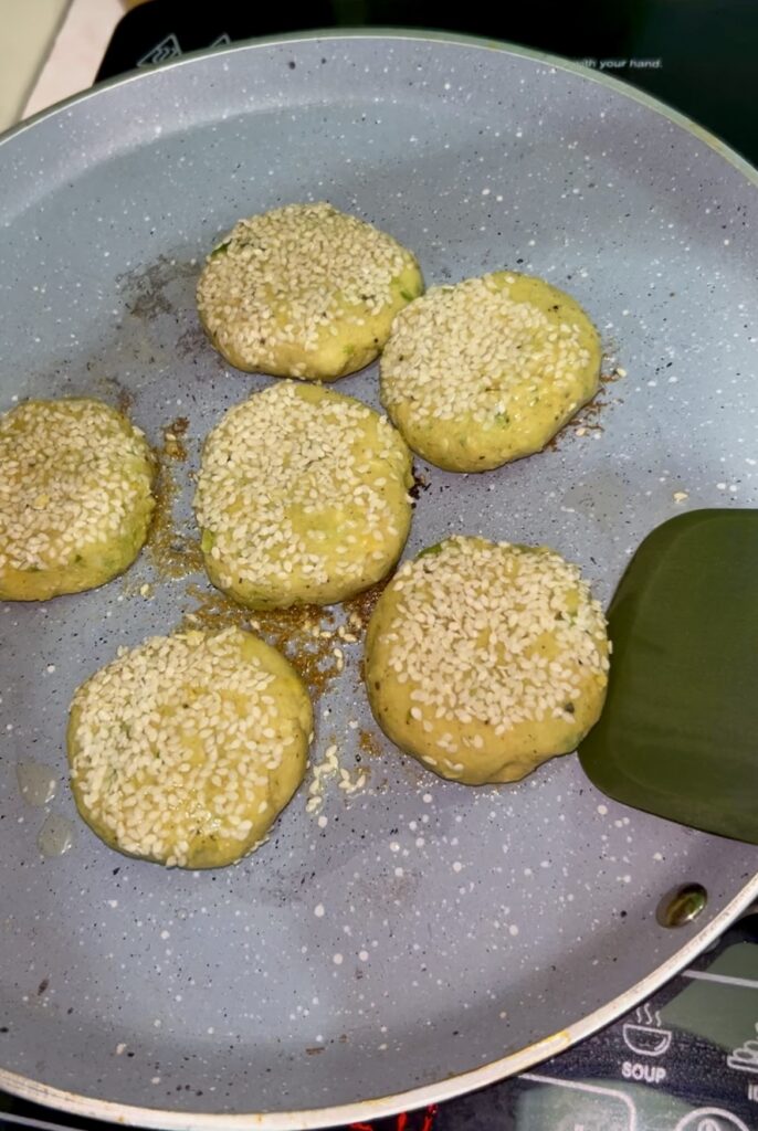 Close-up of chickpea patties with crunchy texture and spices