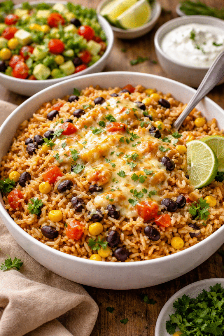 One pan cheesy rice and beans: a bowl of bliss